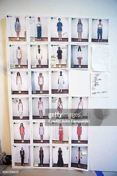 Model board at the Adam Selman - Presentation - Mercedes-Benz Fashion Week Spring 2015 at Algus Greenspon Gallery on September 5, 2014 in New York...