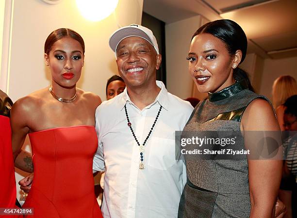 Skylar Diggins, Russell Simmons and Angela Simmons attend the Argyleculture By Russell Simmons show at Mercedes-Benz Fashion Week Spring 2015 at...