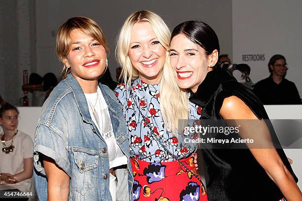 Jenni Lombardo, Zana Roberts Rossi and Athena Calderone attend Suno runway show during Mercedes-Benz Fashion Week Spring 2015 at Center 548 on...