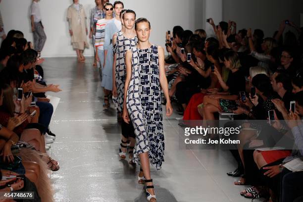 Models walk the runway at the Suno show during Mercedes-Benz Fashion Week Spring 2015 at Center 548 on September 5, 2014 in New York City.