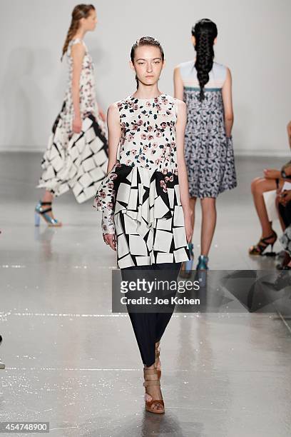 Model walks the runway at the Suno show during Mercedes-Benz Fashion Week Spring 2015 at Center 548 on September 5, 2014 in New York City.