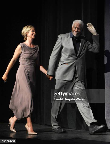 Actress Cynthia Nixon and actor Morgan Freeman attend the 'Ruth & Alex' premiere during the 2014 Toronto International Film Festival at Ryerson...
