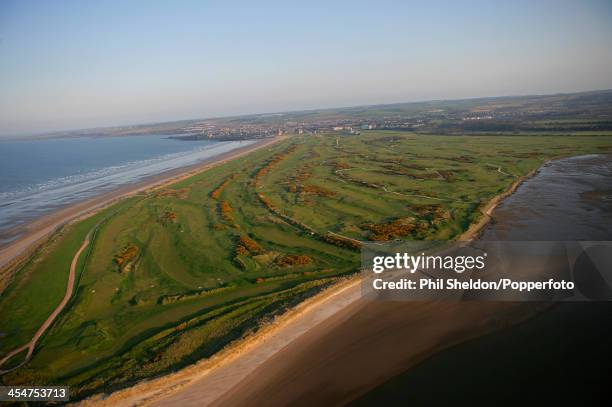 An aerial view of St Andrews Bay and St Andrews Golf Course in Scotland on 21st April 2005.