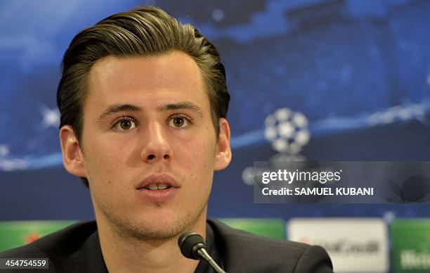 Austria Wien's goalkeeper Heinz Lindner attends a press conference in Vienna on December 10 on the eve of the UEFA Champions League group G match FK...