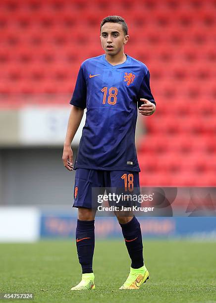 Abdelhak Nouri of Netherlands U18 in action during the U18 International Friendly match between England U18 and Netherlands U18 at Leigh Sports...