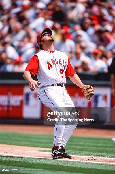 Scott Spiezio of the Anaheim Angels during the game against the Oakland Athletics on April 14, 2002 at Edison Field in Anaheim, California.