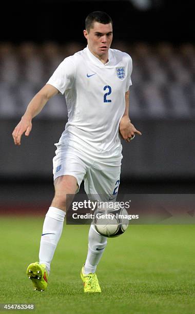 Michael Keane of England in action during the Lithuania v England UEFA U21 Championship Qualifier 2015 match at Dariaus ir Gireno Stadionas on...