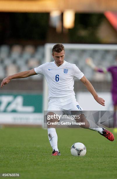 Benjamin Gibson of England in action during the Lithuania v England UEFA U21 Championship Qualifier 2015 match at Dariaus ir Gireno Stadionas on...