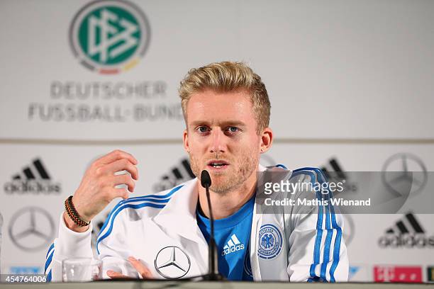Andre Schuerrle of Germany during the DFB press conference at on September 6, 2014 in Kamen, Germany.