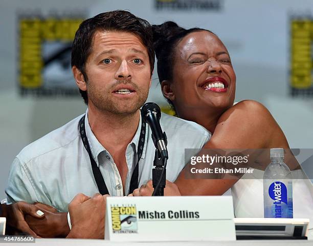 Actor Misha Collins and actress Aisha Tyler attend the TV Guide Magazine: Fan Favorites panel during Comic-Con International 2014 at the San Diego...