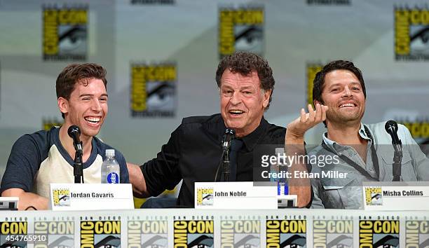 Actors Jordan Gavaris, John Noble and Misha Collins attend the TV Guide Magazine: Fan Favorites panel during Comic-Con International 2014 at the San...