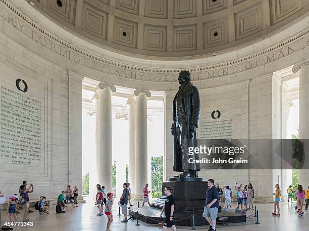 Interior of the Jefferson Memorial with tourists.