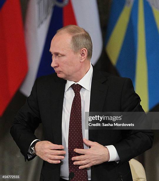 Russian President Vladimir Putin attends an annual expanded meeting of the Defence Ministry Board on December 10, 2013 in Moscow, Russia. Amongst...