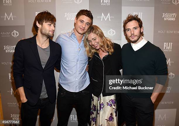 Actors Douglas Booth, Max Irons, Director Lone Scherfig and actor Sam Claflin attend day 2 of the Variety Studio presented by Moroccanoil at Holt...