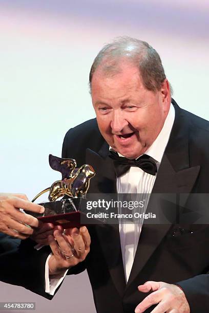 Director Roy Andersson receives the Golden Lion Award for Best Film for 'A Pigeon Sat On A Branch Reflecting On Existence' on stage during the...