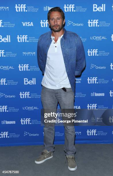 Actor Matthias Schoenaerts of "The Drop" poses at "The Drop" Press Conference during the 2014 Toronto International Film Festival at TIFF Bell...