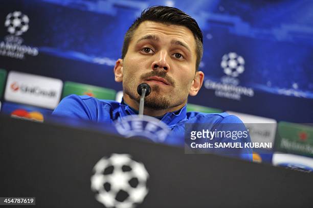 Zenit St Petersburg goalkeeper Yuri Lodygin attends a press conference in Vienna on December 10 on the eve of the UEFA Champions League group G match...