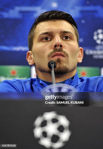 Zenit St Petersburg goalkeeper Yuri Lodygin attends a press conference in Vienna on December 10 on the eve of the UEFA Champions League group G match...