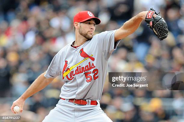 Michael Wacha of the St. Louis Cardinals pitches during Game Four of the National League Division Series against the Pittsburgh Pirates on Monday,...