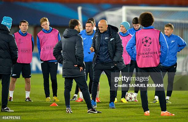 Zenit's head coach Luciano Spalletti takes part in a training session at Erns Happel stadium in Vienna on December 10 on the eve of the UEFA...