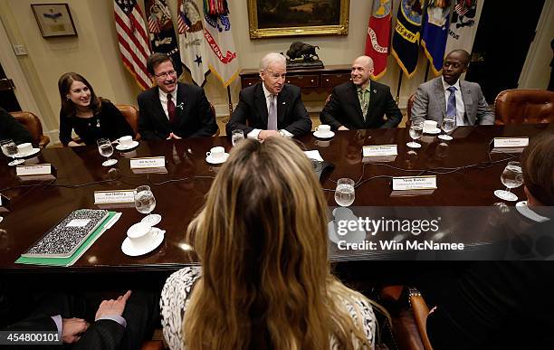 Vice President Joe Biden leads a meeting on extending access to mental health care at the White House with are Katy Sherlach , Georgetown Graduate...