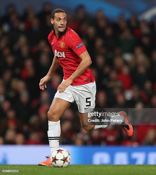 Rio Ferdinand of Manchester United in action during the UEFA Champions League Group A match between Manchester United and Shakhtar Donetsk at Old...