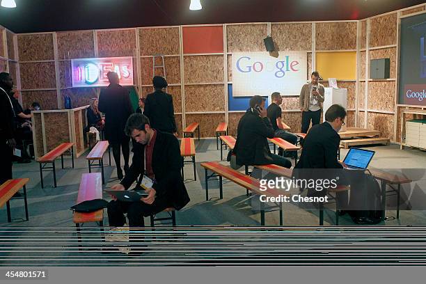General ambiance at the Google stand during 'LeWeb 2013' conference on December 10, 2013 in Saint-Denis, France. Le Web is Europe's largest tech...