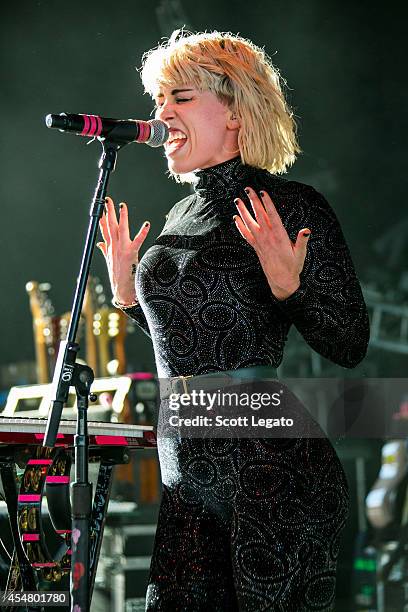 Hannah Hooper of Grouplove performs at Chill on the Hill Day 1 at Freedom Hill Amphitheater on September 6, 2014 in Sterling Heights, Michigan.