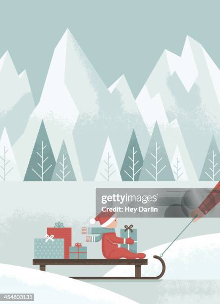 stockillustraties, clipart, cartoons en iconen met holiday sled ride - één ouder