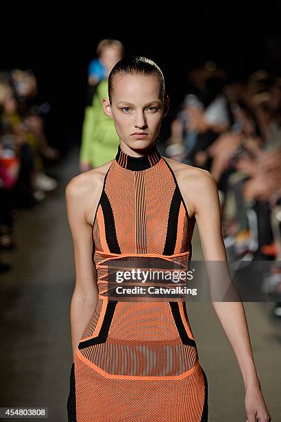 Model walks the runway at the Alexander Wang Spring Summer 2015 fashion show during New York Fashion Week on September 6, 2014 in New York, United...