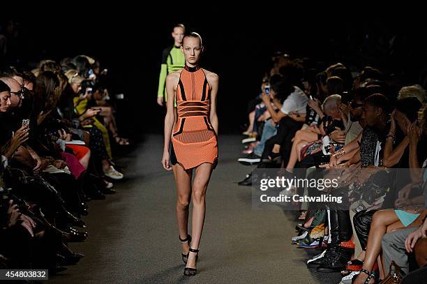 Model walks the runway at the Alexander Wang Spring Summer 2015 fashion show during New York Fashion Week on September 6, 2014 in New York, United...