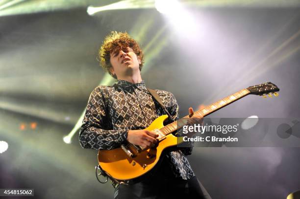 Luke Pritchard of The kooks performs on stage during the 3rd day of Bestival 2014 at Robin Hill Country Park on September 6, 2014 in Newport, United...