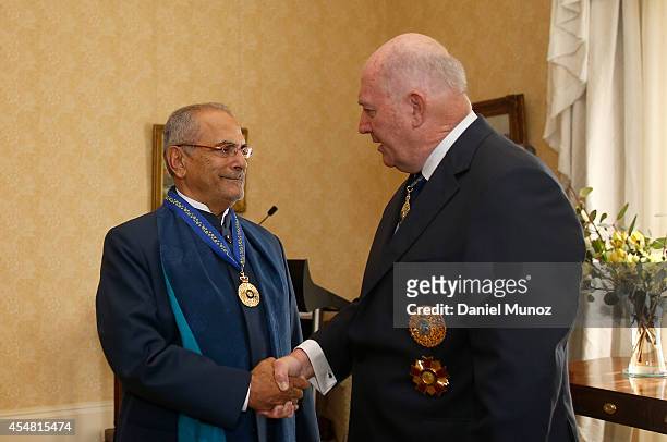 Former Timor-Leste President, Jose Ramos-Horta and Australian Governor-General Peter Cosgrove shake hands during Ramos-Horta Investiture Ceremony at...