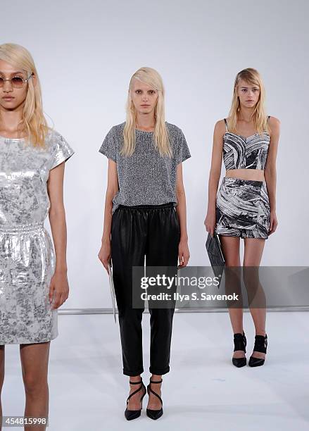 Models pose at the Zoe Jordan fashion show during MADE Fashion Week Spring 2015 at Milk Studios on September 6, 2014 in New York City.