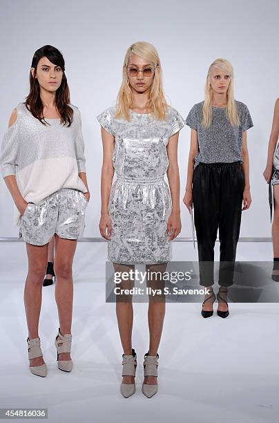 Models pose at the Zoe Jordan fashion show during MADE Fashion Week Spring 2015 at Milk Studios on September 6, 2014 in New York City.