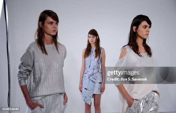 Models pose at the Zoe Jordan fashion show during MADE Fashion Week Spring 2015 at Milk Studios on September 6, 2014 in New York City.