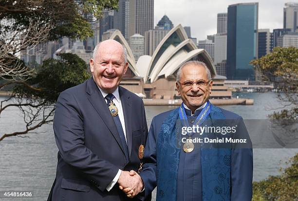 Former Timor-Leste President, Jose Ramos-Horta and Australian Governor-General Peter Cosgrove shaqke hands at the gardens of Kirribilli House on...