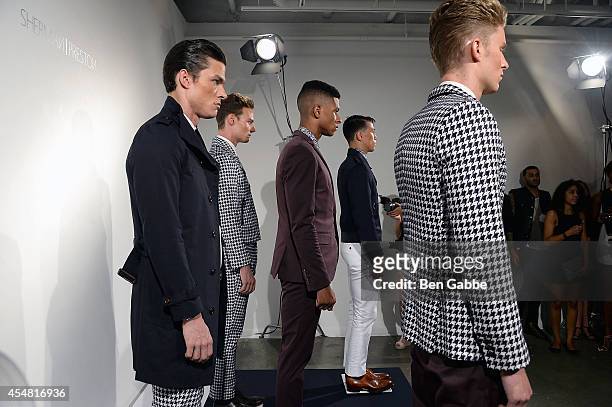 Models pose at the Sherman Preston Presentation during Mercedes-Benz Fashion Week Spring 2015 at the Curator Gallery on September 6, 2014 in New York...