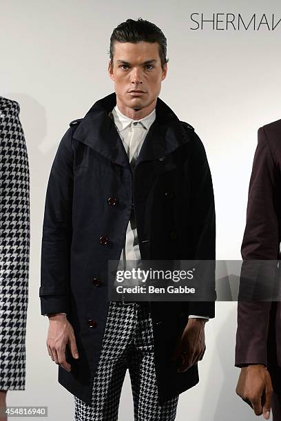 Model poses at the Sherman Preston Presentation during Mercedes-Benz Fashion Week Spring 2015 at the Curator Gallery on September 6, 2014 in New York...