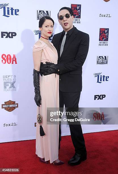 Singer Marilyn Manson and Lindsay Usich arrive at FX's "Sons Of Anarchy" premiere at TCL Chinese Theatre on September 6, 2014 in Hollywood,...