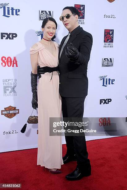 Singer Marilyn Manson and Lindsay Usich arrive at FX's "Sons Of Anarchy" premiere at TCL Chinese Theatre on September 6, 2014 in Hollywood,...