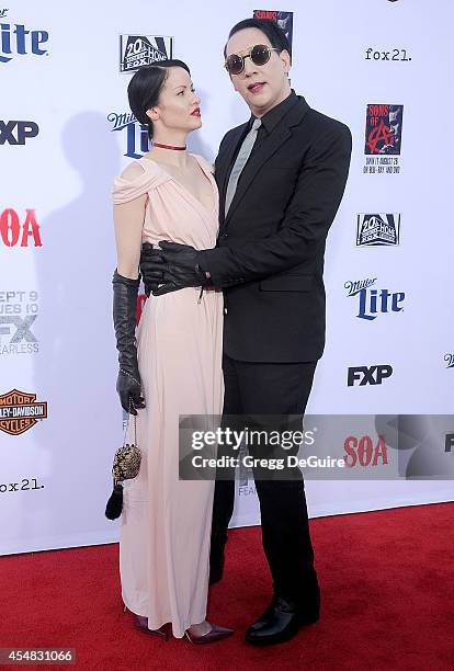 Singer Marilyn Manson and Lindsay Usich arrive at FX's "Sons Of Anarchy" premiere at TCL Chinese Theatre on September 6, 2014 in Hollywood,...