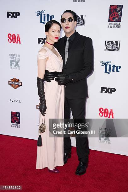 Lindsay Usich and musician Marilyn Manson attends FX's "Sons Of Anarchy" Premiere at TCL Chinese Theatre on September 6, 2014 in Hollywood,...