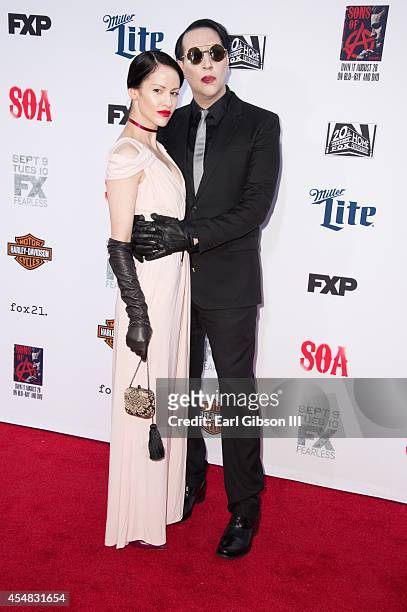 Lindsay Usich and musician Marilyn Manson attends FX's "Sons Of Anarchy" Premiere at TCL Chinese Theatre on September 6, 2014 in Hollywood,...