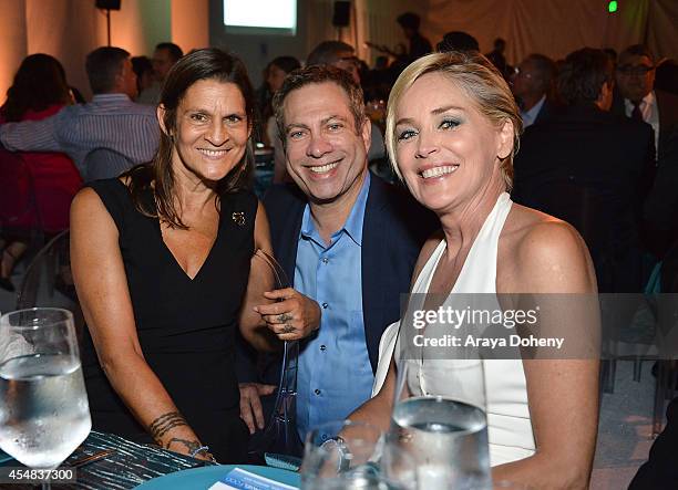 Aileen Getty, David Kessler and Sharon Stone attend the Project Angel Food's 25th Anniversary Angel Awards 2014, honoring Aileen Getty with the...