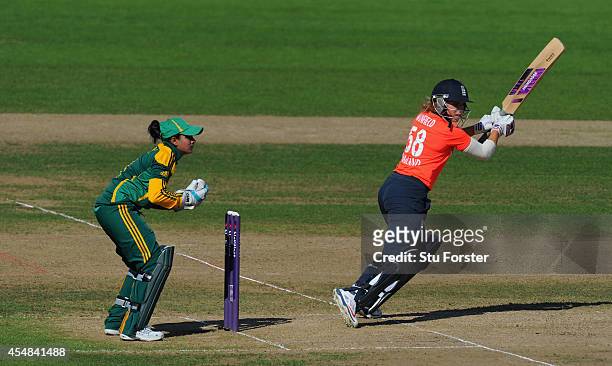Lauren Winfield of England picks up some runs during the Third NatWest Womens T20 International at Edgbaston on September 7, 2014 in Birmingham,...