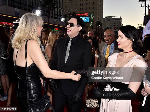 Singers Courtney Love, Marilyn Manson and Lindsay Usich arrive at the season 7 premiere screening of FX's "Sons of Anarchy" at the Chinese Theatre on...