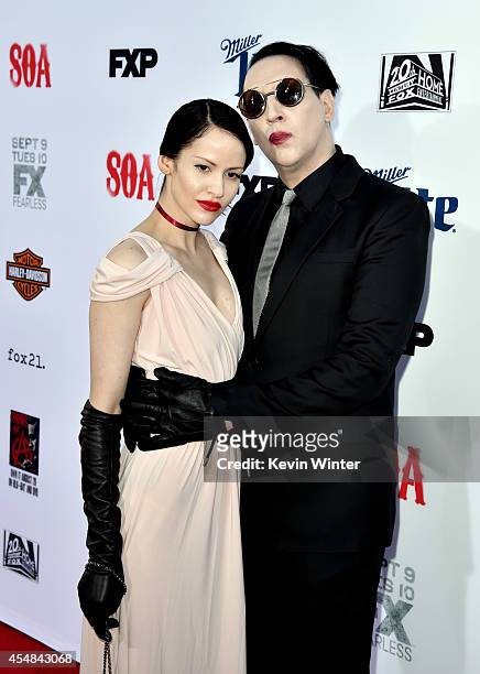 Actor/singer Marilyn Manson and Lindsay Usich arrive at the season 7 premiere screening of FX's "Sons of Anarchy" at the Chinese Theatre on September...
