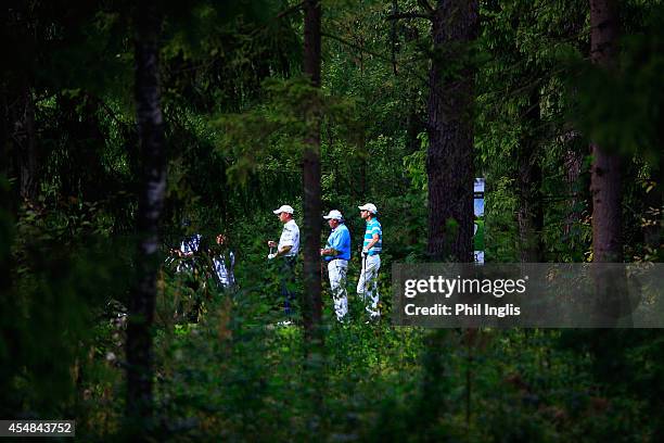 Group of players on the 13th tee during the final round of the Russian Open Golf Championship played at Moscow Country Club and Golf Resort on...