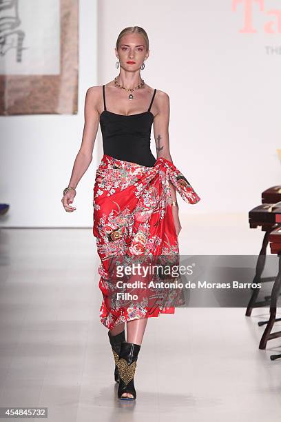 Model walks the runway during the Malan Breton show at Mercedes-Benz Fashion Week Spring 2015 at The Salon at Lincoln Center on September 6, 2014 in...